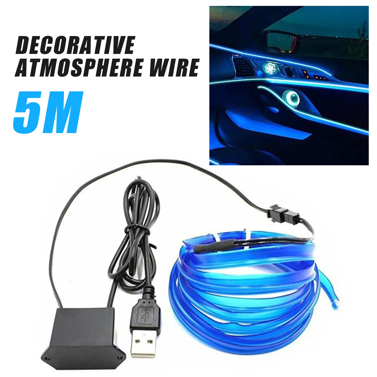 5M/16FT USB Neon LED Light - 12V Car Interior Lighting Strips Glowing Electro Luminescent Wire/El Wire For Automotive Decoration