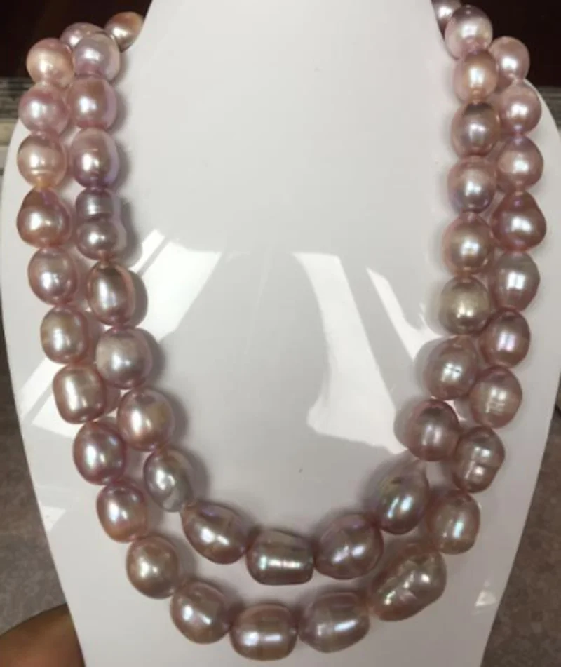 

single11-13mm sea baroque natural lavender pearl necklace 38inch 925s