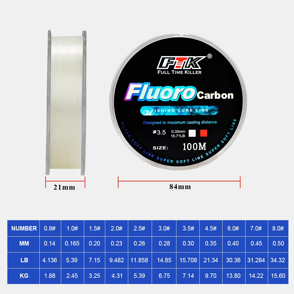 FTK 100M Fluorocarbon Mồi Dụ Cá Dòng 4.13-34.32LB Sợi Carbon Lãnh Đạo Bay Dây Câu Cá Siêu Mềm Dòng Pesca