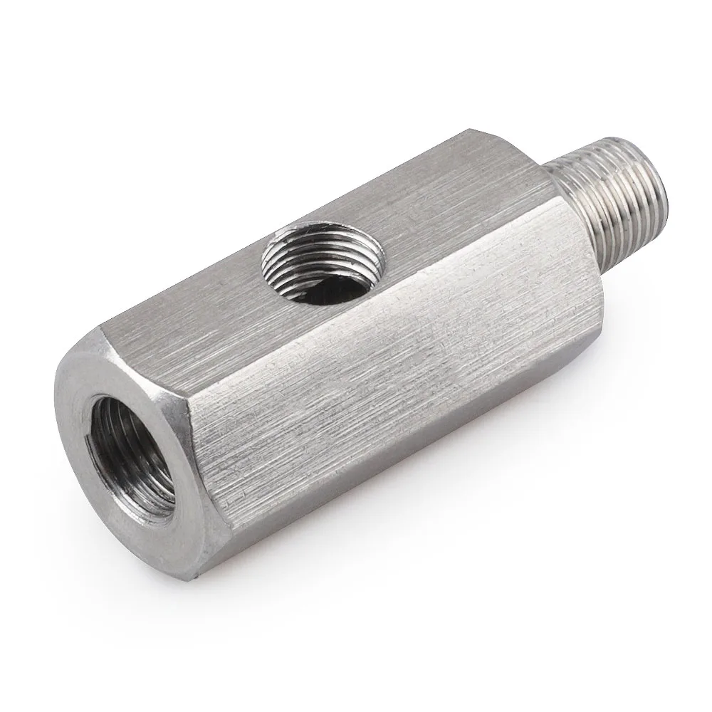 Stainless Steel 1/8\'\' BSPT Oil Pressure Sensor Oil Tee Fitting To NPT Adapter Turbo Feed Line Gauge T