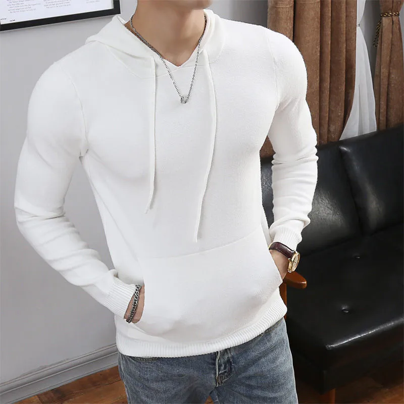 2019 Men Sweater Solid Pullovers New Fashion Male Casual Knitted Hooded Autumn Winter Warm Femme Man Clothes Slim Fit Jumpers