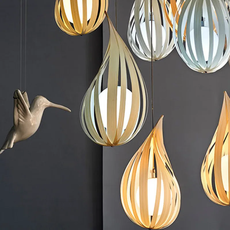 

Nordic Hand Knitted Wood Skin Pendant Lights Weaving Hanging Lamp Garden Restaurant Home Decor E27 Natural Lighting Fixtures