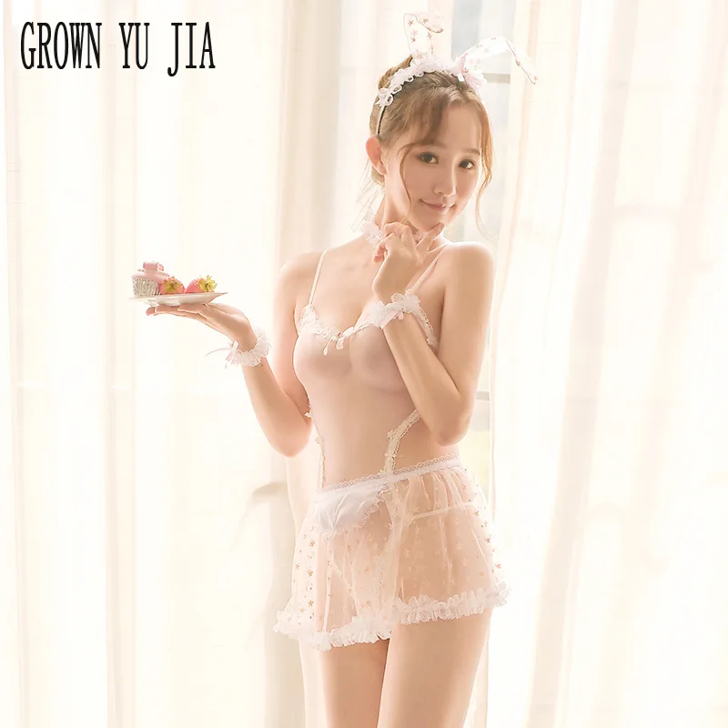 

Hot Babydoll Erotic Bunny Girl Cosplay Costume Sexy Transparent Japanese Naughty Lingerie Porno Gauze Bunny Uniforms Dress