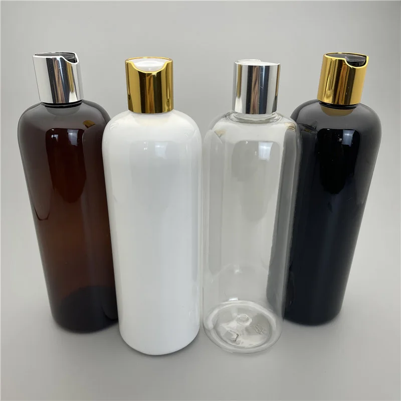 500ML X 15 Empty Plastic Round Shoulder Bottles With Anodized Aluminum Disc Top Cap Shampoo Shower Gel Packaging PET Containers