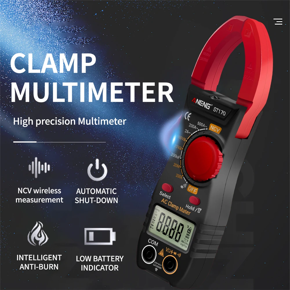 ST170 Digital Clamp Meter DC/AC Current Multimeter Ammeter Voltage Tester Diode Current Capacitance NCV Ohm Test Tool Dropship