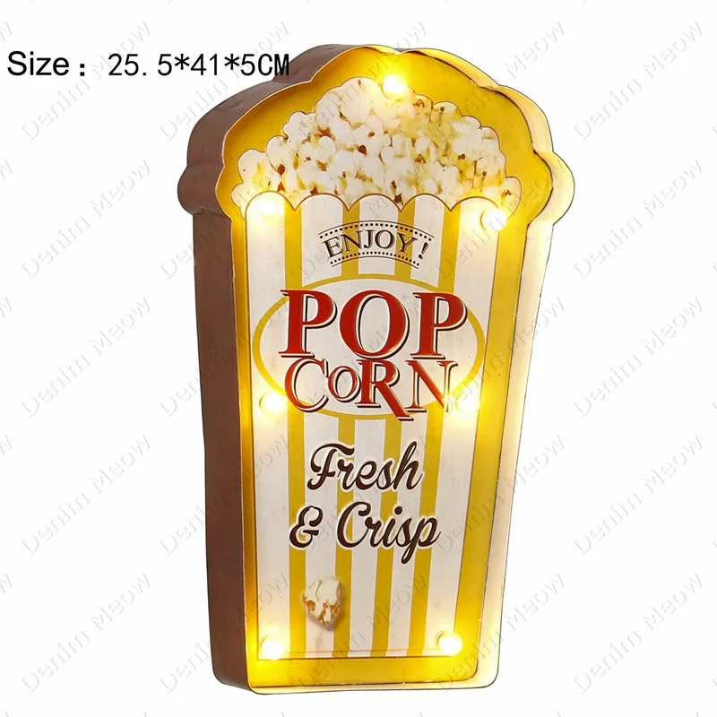 American Retro LED Neon Light Sign, Vintage Metal Signs, Restaurant, Cafe, Garage, Shop Guide, Car Wash, Popcorn Plate, N382