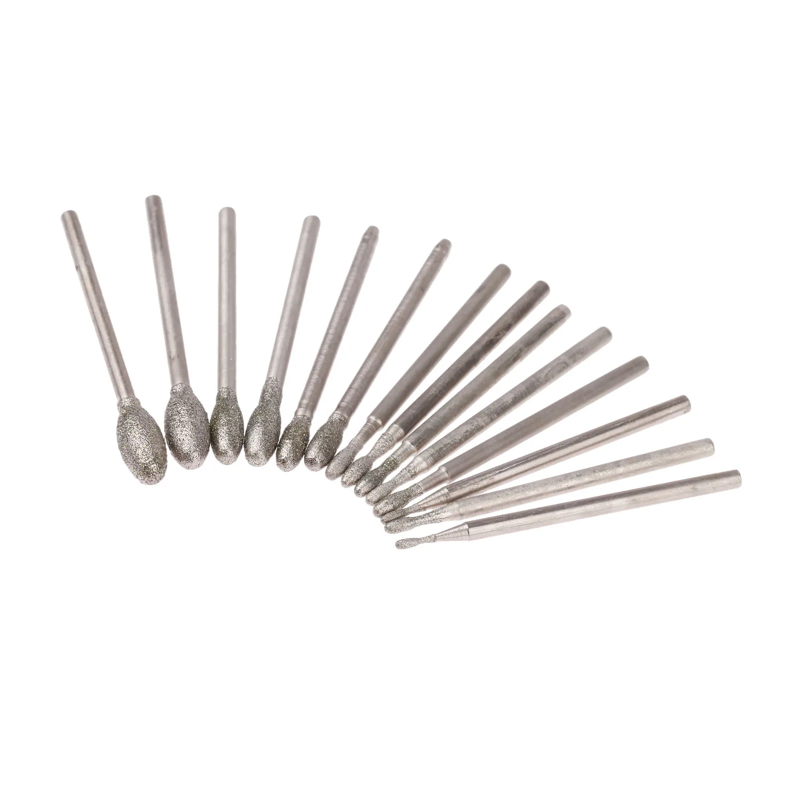 14Pcs 2.35mm Shank Oval Diamond Grinding Head Burrs Bits Jade Stone Carving Polishing Engraving Tool Dremel Accesories