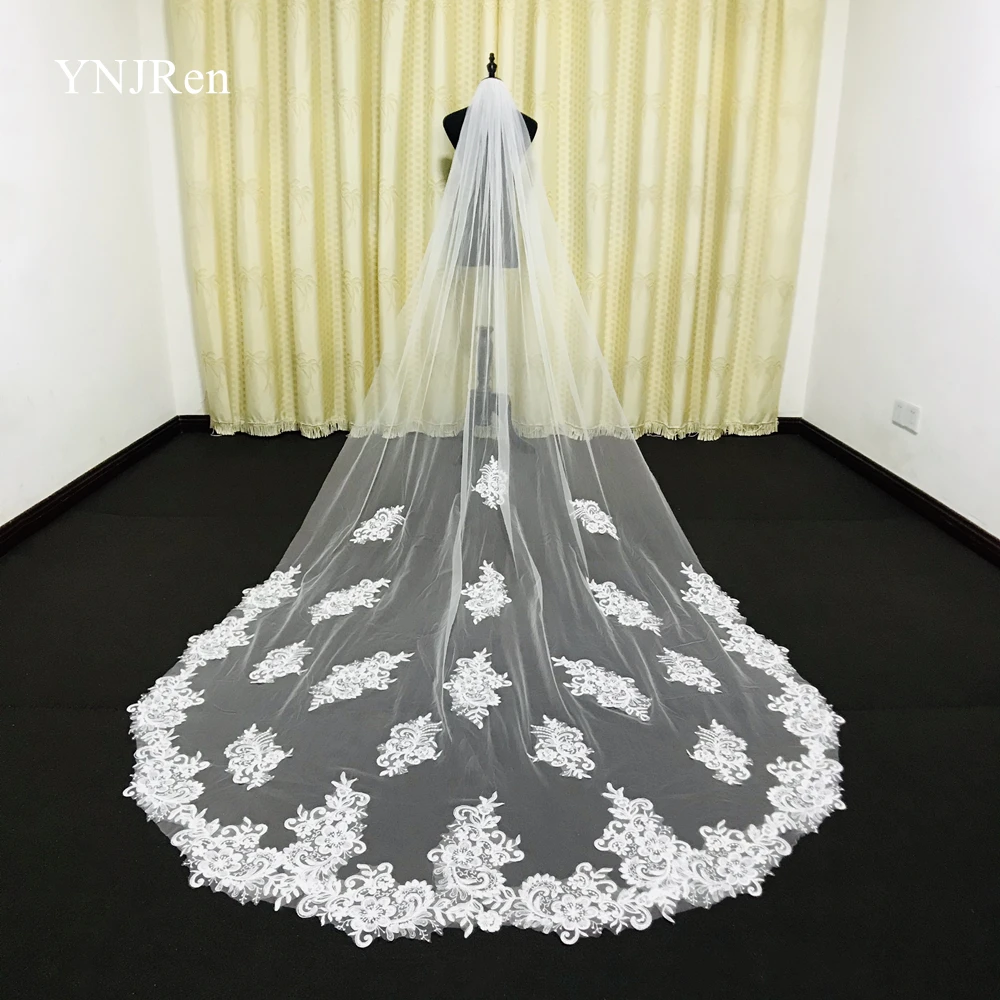Elegant Cathedral Long Tulle Lace Applique Wedding Veils Bridal Veils Matching The Wedding Dresses