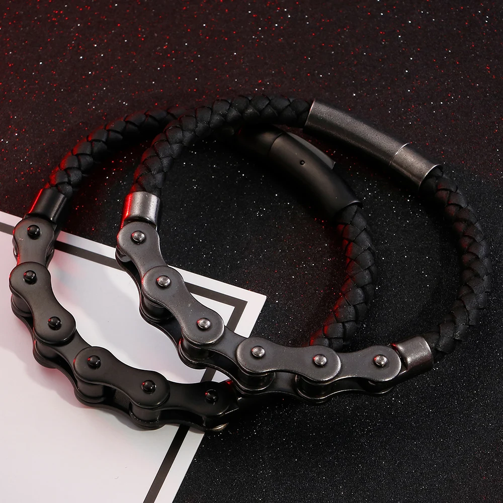 

Never Fade New Frosted Stainless Steel Bike Chain Bracelet Men Bicycle Motorcycle Mens Leather Bracelets Jewelry Ghost Rider