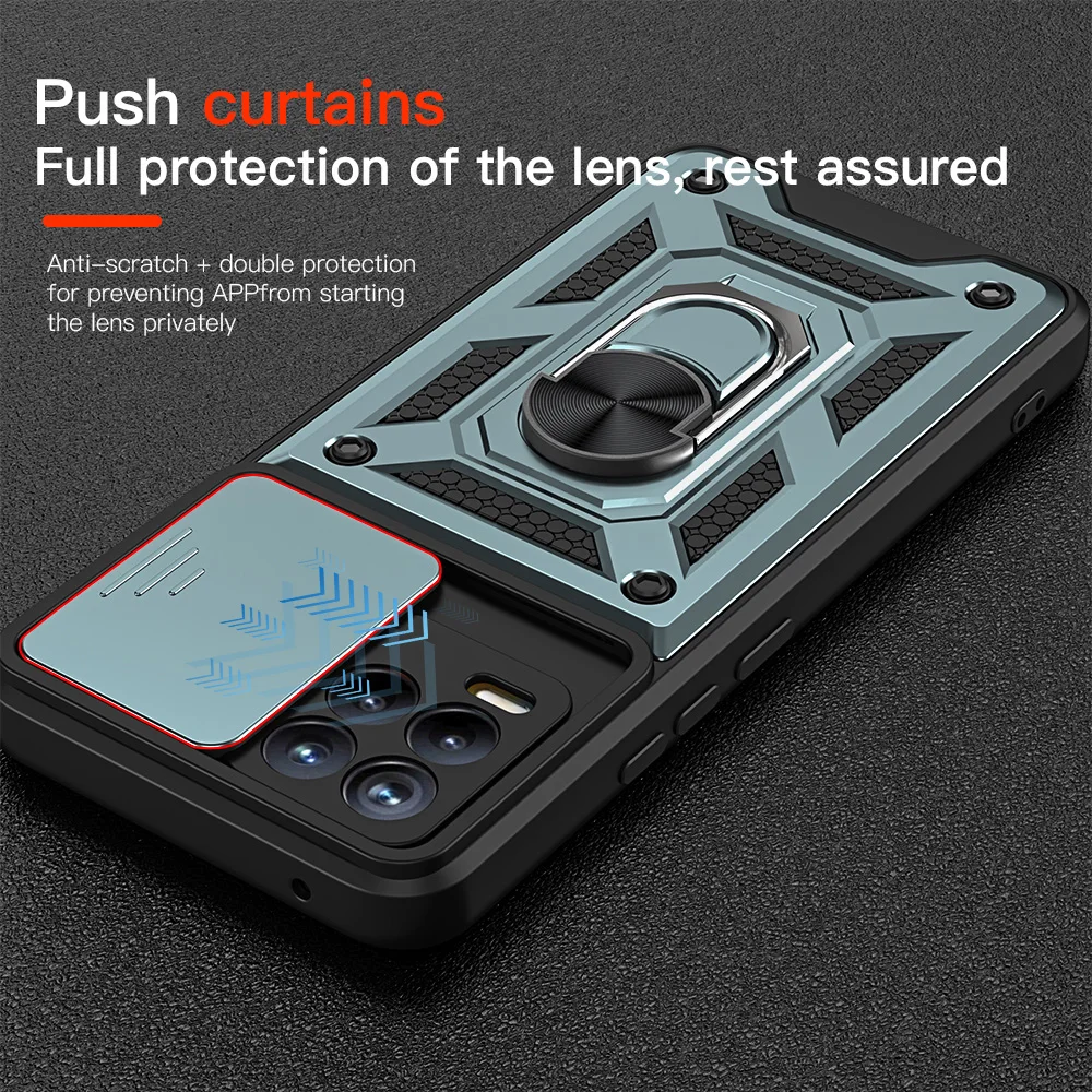 KEYSION Shockproof Case for Realme 9 Pro+ 5G 8i C25S C21Y Push Pull Camera Protection Phone Cover for OPPO A95 A94 A74 A15 A16