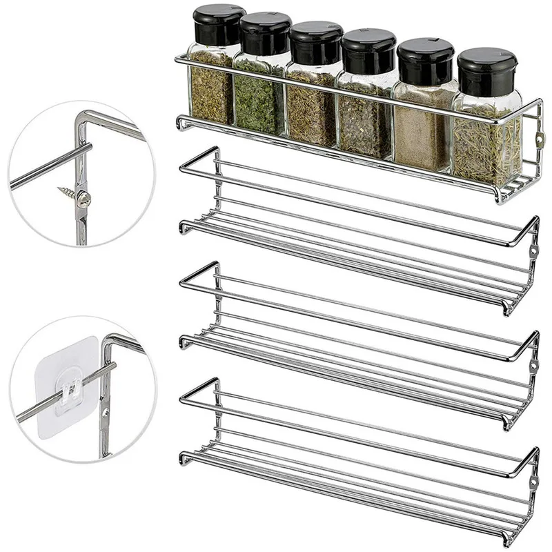 Kitchen Organizer Metal Hanging Spice Racks For Home Restaurant Wall-Mounted Seasoning Shelf Spice Jar Storage Rack Single Layer