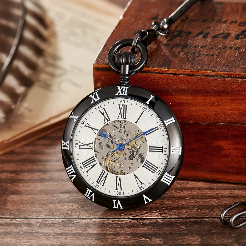 Reloj de bolsillo mecánico de cobre de lujo para hombre y mujer, esfera con números romanos, movimiento automático de viento, regalo, nuevo, 2021