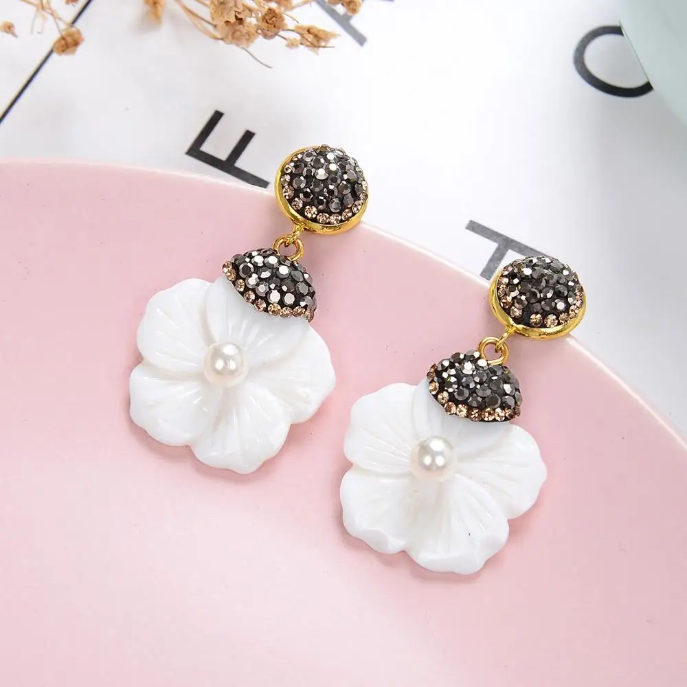 2020 New Design Bohemia Earring Black Rhinestone Natural Shell Flower Drop Earrings For Women Fashion Jewelry Kolczyki Wiszace