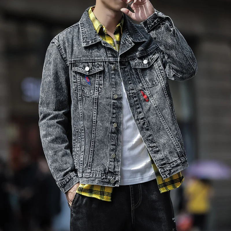 

Men Fashion Single-breasted Denim Jacket High-end Loose Hip Hop Casual Trend Youth Clothing Harajuku Simplicity Lapel Large Size