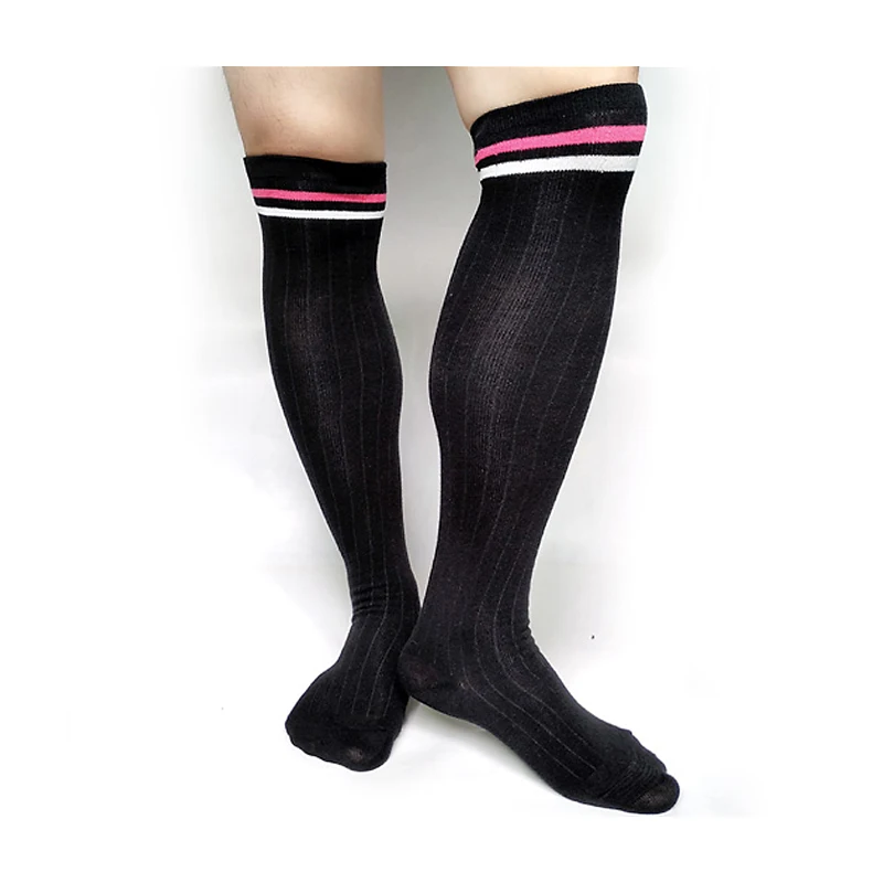 

Knee High Mens Cotton Striped Socks Stocking Sexy Gentlemen Black Hose Brand New Style Gay Male Formal Socks Sox