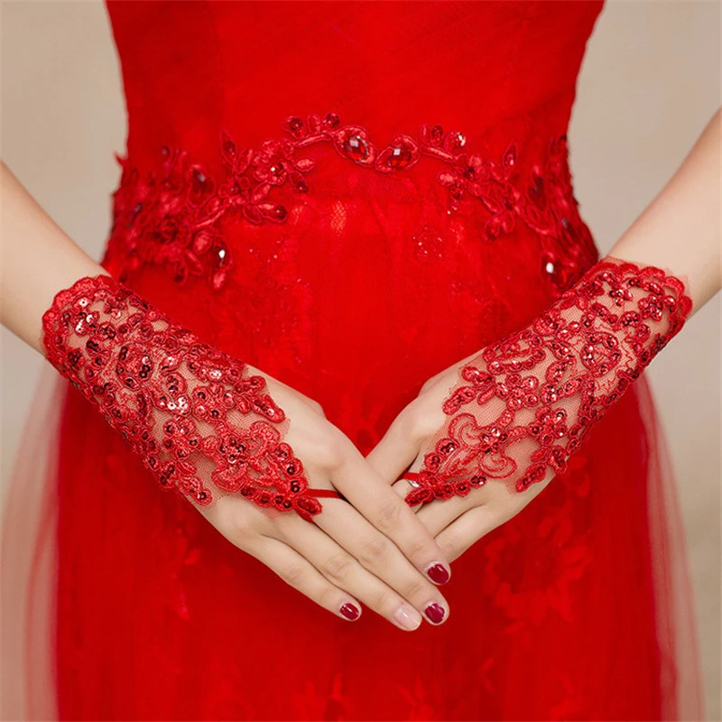 Hot Sale Fingerless Lace Bridal Gloves Fashion Rhinestone Wedding Gloves