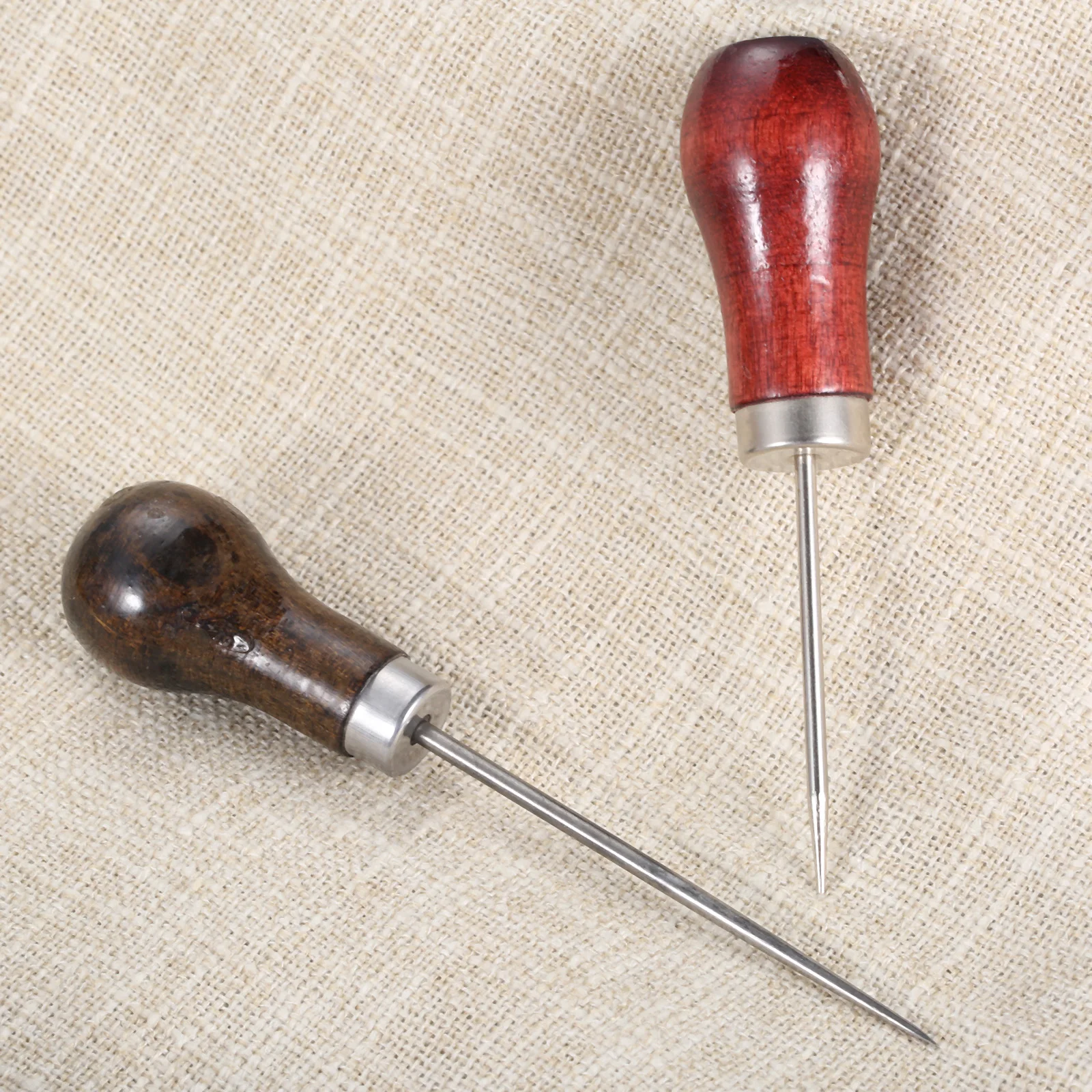 1pc Sewing Awl Tool Steel Needle Redwood Handle Piercing Leather Clothing Paper Craft Stitch Punch DIY Shoe Repair Binding Tools