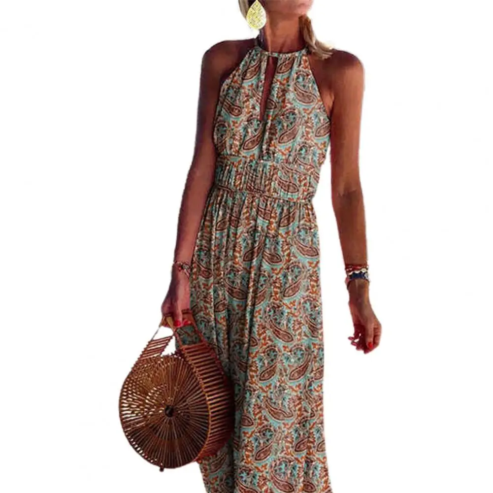 Vestido largo bohemio con estampado Floral para mujer, traje elegante con cuello Halter sin mangas, Espalda descubierta, para fiesta, Primavera, 2021