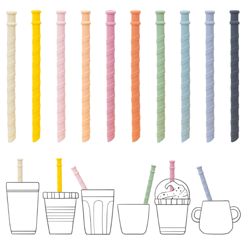 

New BPA Free Reusable Soft Silicone Drinking StrawsTeething Infant Chewing Toy Long Flexible Straws For Feeding Cup Baby Stuff