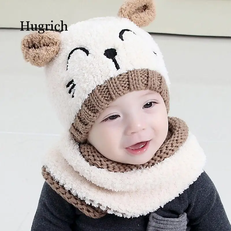 Hotest Toddler Infant Baby Girls Boys Warm Hat Winter Hooded Scarf Ear Flap Knitted Cap Cute Gift Suit for 1-3