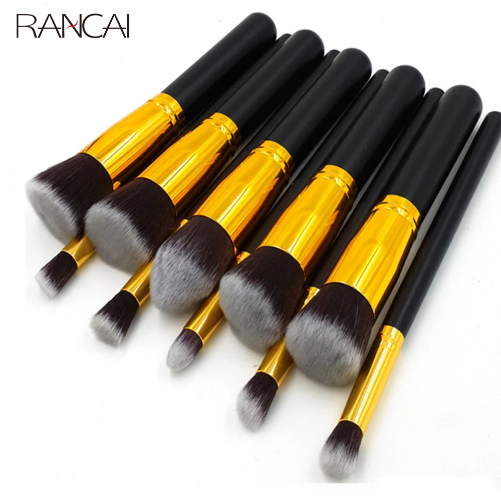 

RANCAI 10Pcs Black Makeup Brushes Set Powder Face Blush Foundation Contour Eye Lip Makeup Cosmetic Brush Kit Pincel Maquiagem