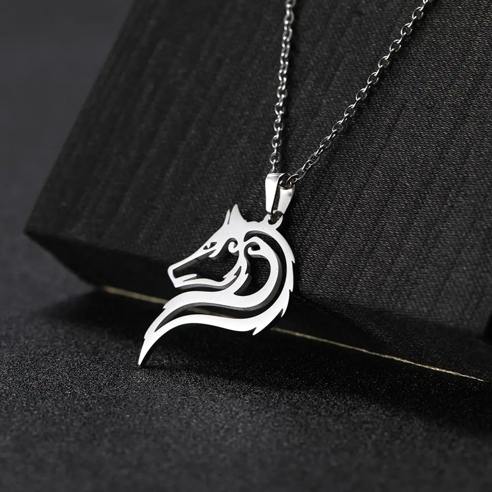 Skyrim Ancient Fenrir Wolf Necklace Stainless Steel Wolves Animal Pendant Neck Chain Men Women Amulet Tribal Jewelry Gift