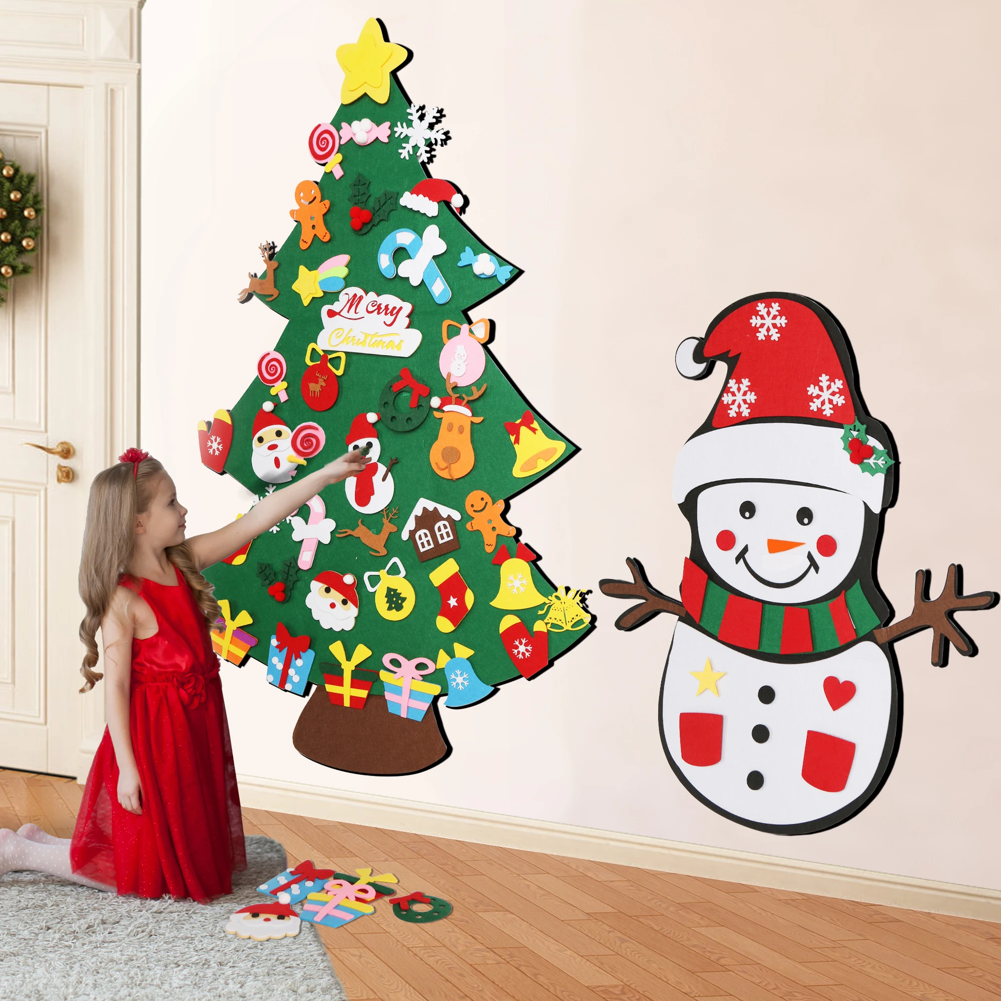 Baby Montessori Speelgoed 32Pcs Diy Vilt Kerstboom Peuters Drukke Board Xmas Boom Gift Voor Jongen Meisje Deur Muur ornament Decoraties