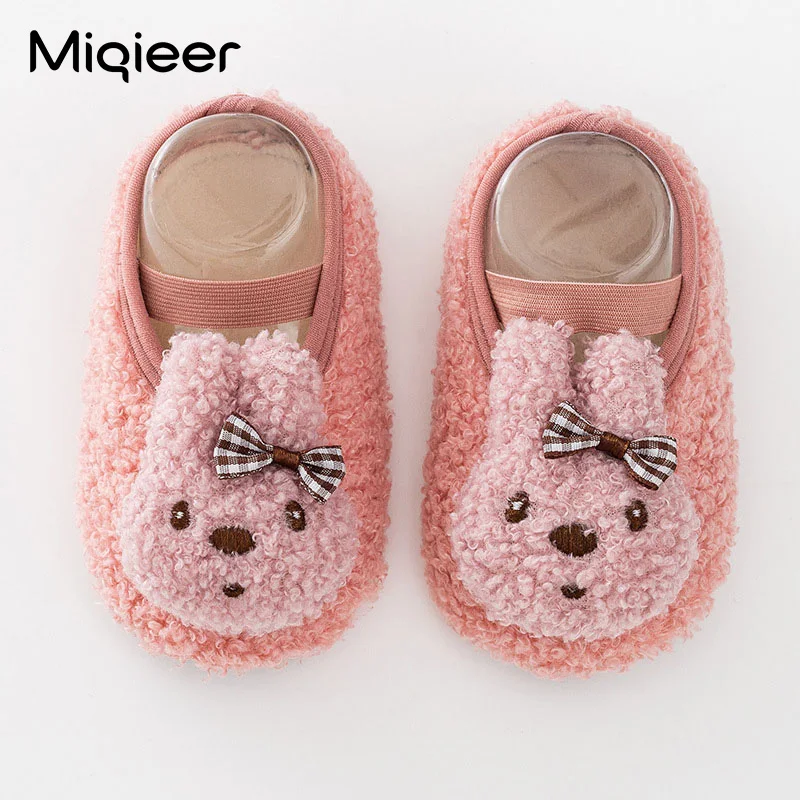 Boys Girls Children Home Shoes 2021 Winter Cute Baby Toddler Warm Plush Floor Socks Soft Sole Kids Indoor House Fur Slippers