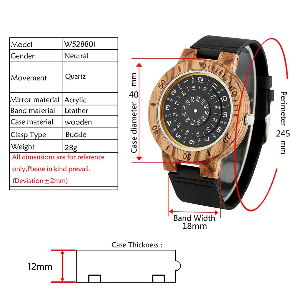 Men\'s Watches Unique Turntable Dial Watch Special Number Dial Wooden Watch Quartz Clock Male Unisex Leather Band Relojes Hombre