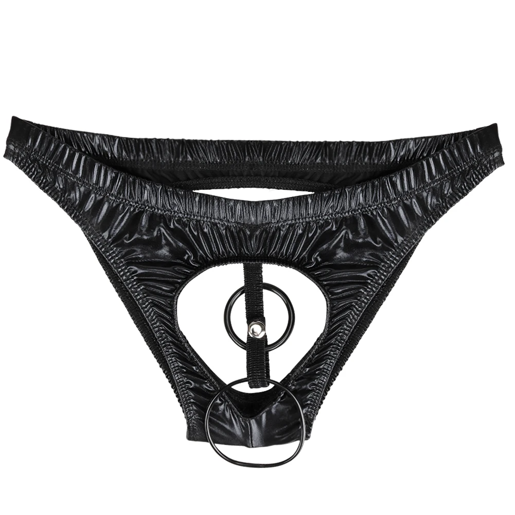 Men Sexy Lingerie Briefs Bikini Thong Underwear Underpants with Penis Hole O-Rings