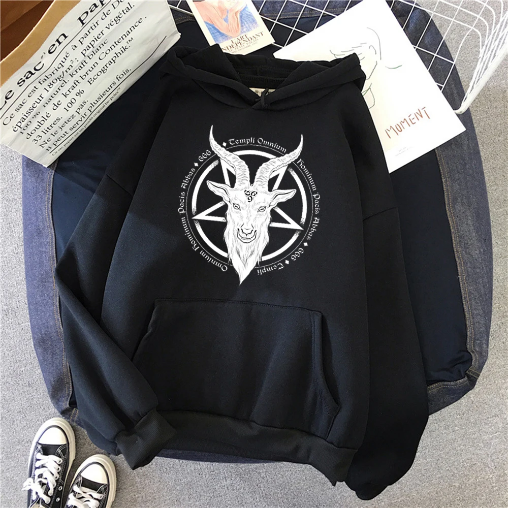 Pentagram Gothic Occult Satan Print Hoodies Women Casual Loose Oversize Sweatshirt Fashion Crewneck Pullover Hoodie Winter Hoody