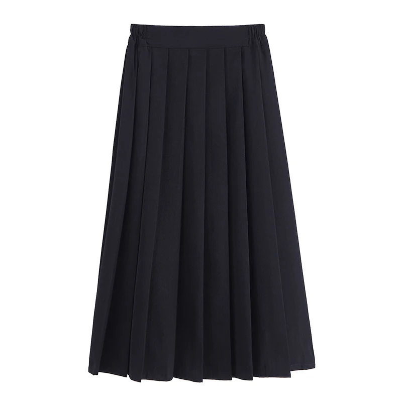 Elastic Waist Japanese Student Girls School Uniform Solid Color JK Suit Pleated Skirt Short/Middle/Long High School Dress