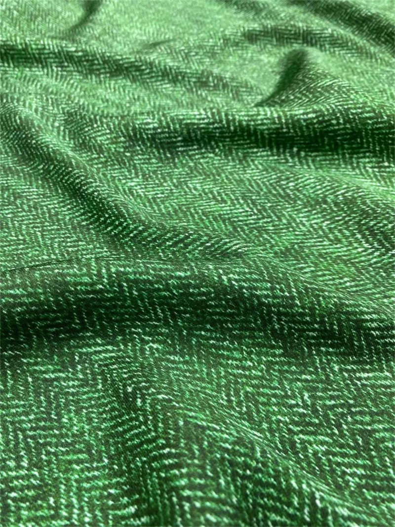 Summer New Green Bottom Herringbone Print Twill Stretch Silk Fabric Temperament Small Suit Shirt Fabric Sewing Tulle Fabric div