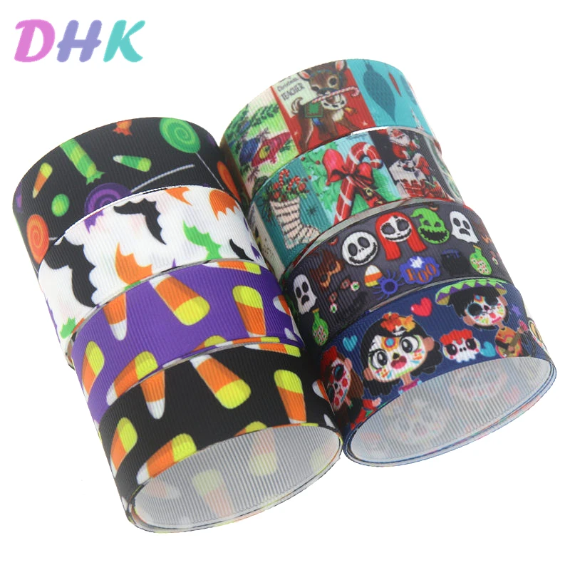 DHK 5yards Christmas Halloween Printed Grosgrain Ribbon Accessory Hairbow Headwear Decoration DIY Wholesale OEM C1789