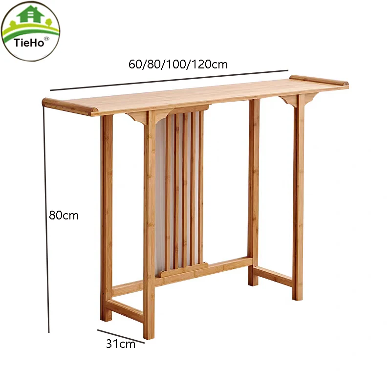 TieHo Bamboo Console Table for Living Room, Chinese Style Side Table, Porch Tables with Drawer, Modern Simple Rectangle Tables