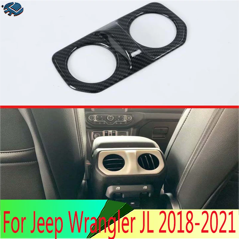 

For Jeep Wrangler JL 2018-2021 Carbon Fiber Style Plated Armrest Box Rear Air Vent Frame Trim Cover