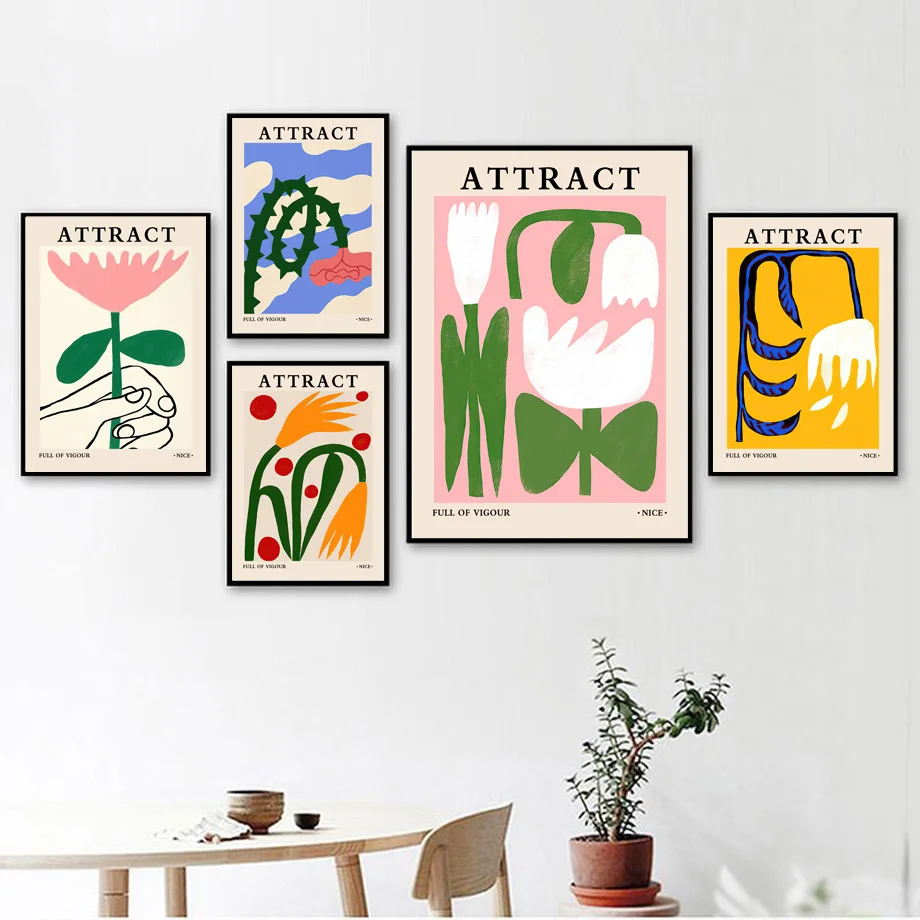 Vintage Abstract Colorful Leaf Flower Plant Wall Art Canvas Painting Nordic Posters And Prints