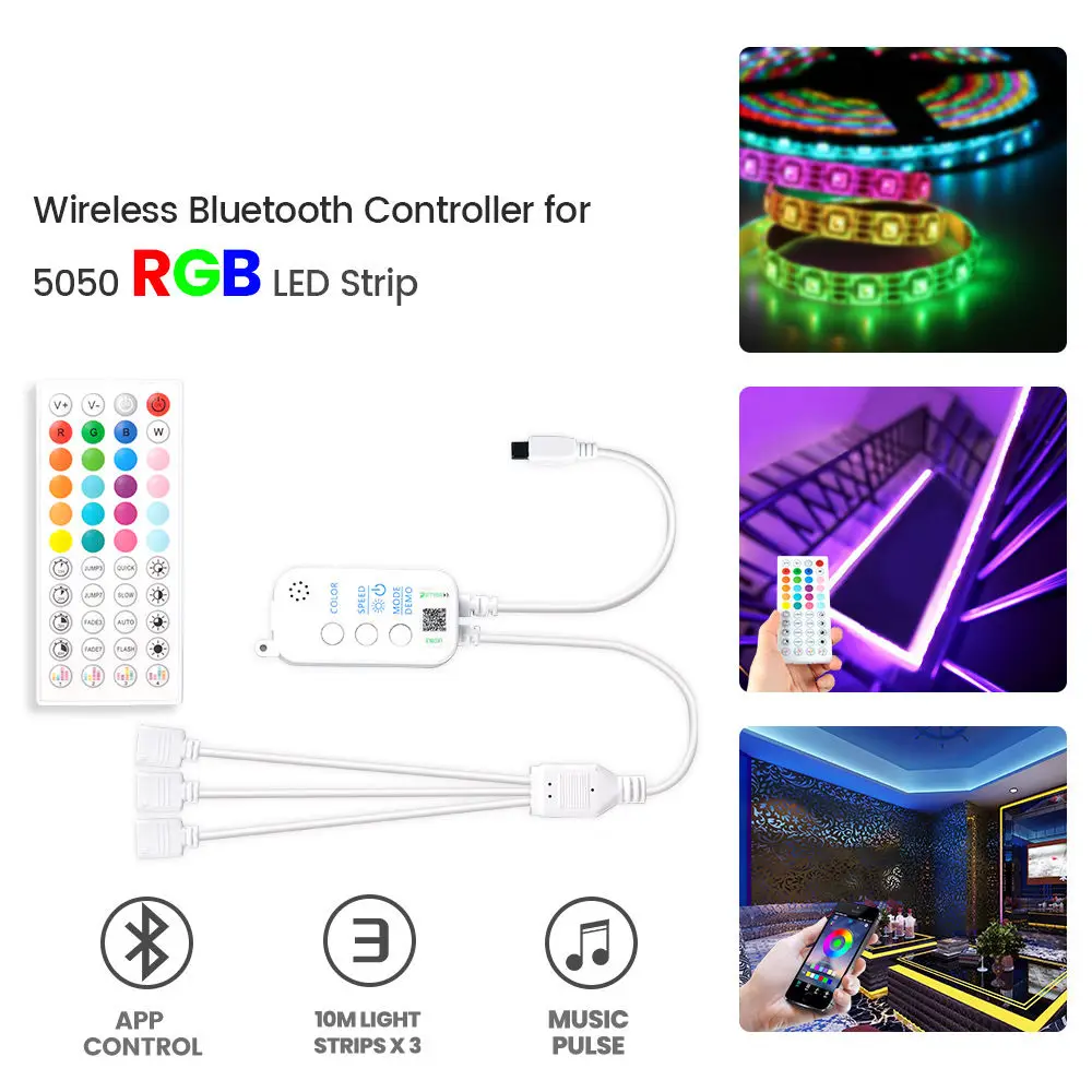 

5050 color LED light with controller, bluetooth smart phone APP24 button light bar remote control, one for three lights control