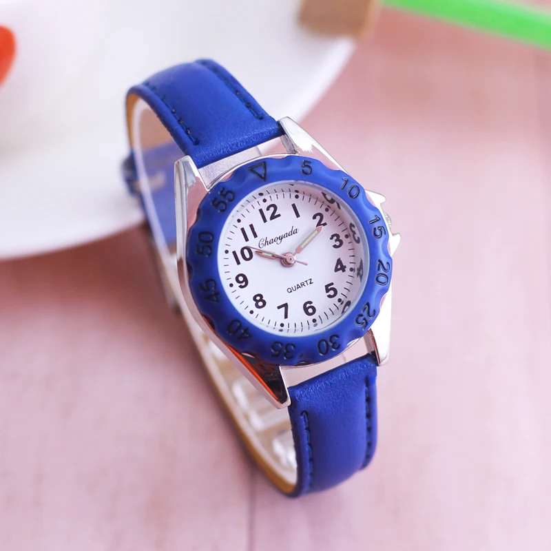 Chaoyada, relojes de pulsera electrónicos de cuero coloridos para niños y niñas, relojes de cuarzo resistentes al agua para niños pequeños, relojes de tiempo para aprender