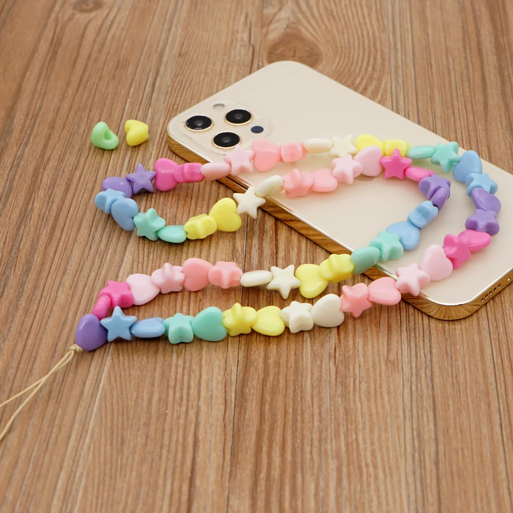 2022 New Pink Five-pointed Star Pearl Phone Chain Resin Smiley Face Beaded Mobile Phone Lanyard for Women Jewelry