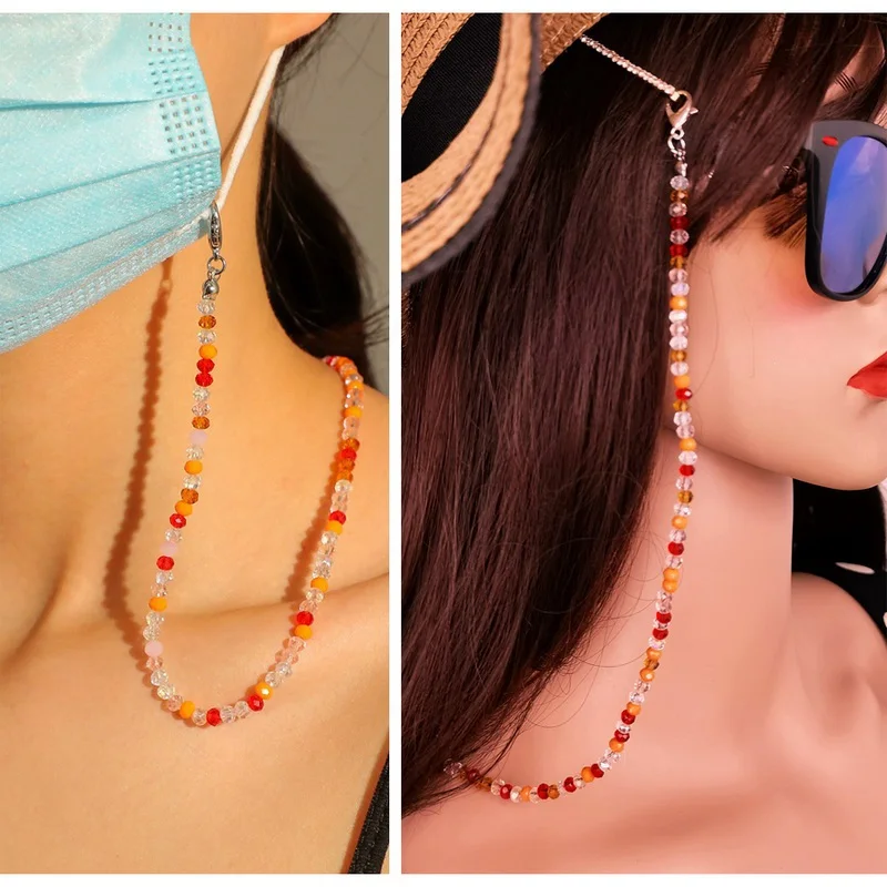 Collier de perles en cristal, chaînes de lunettes, décoration suspendue pour masque facial, perles de soleil, décor de chaîne