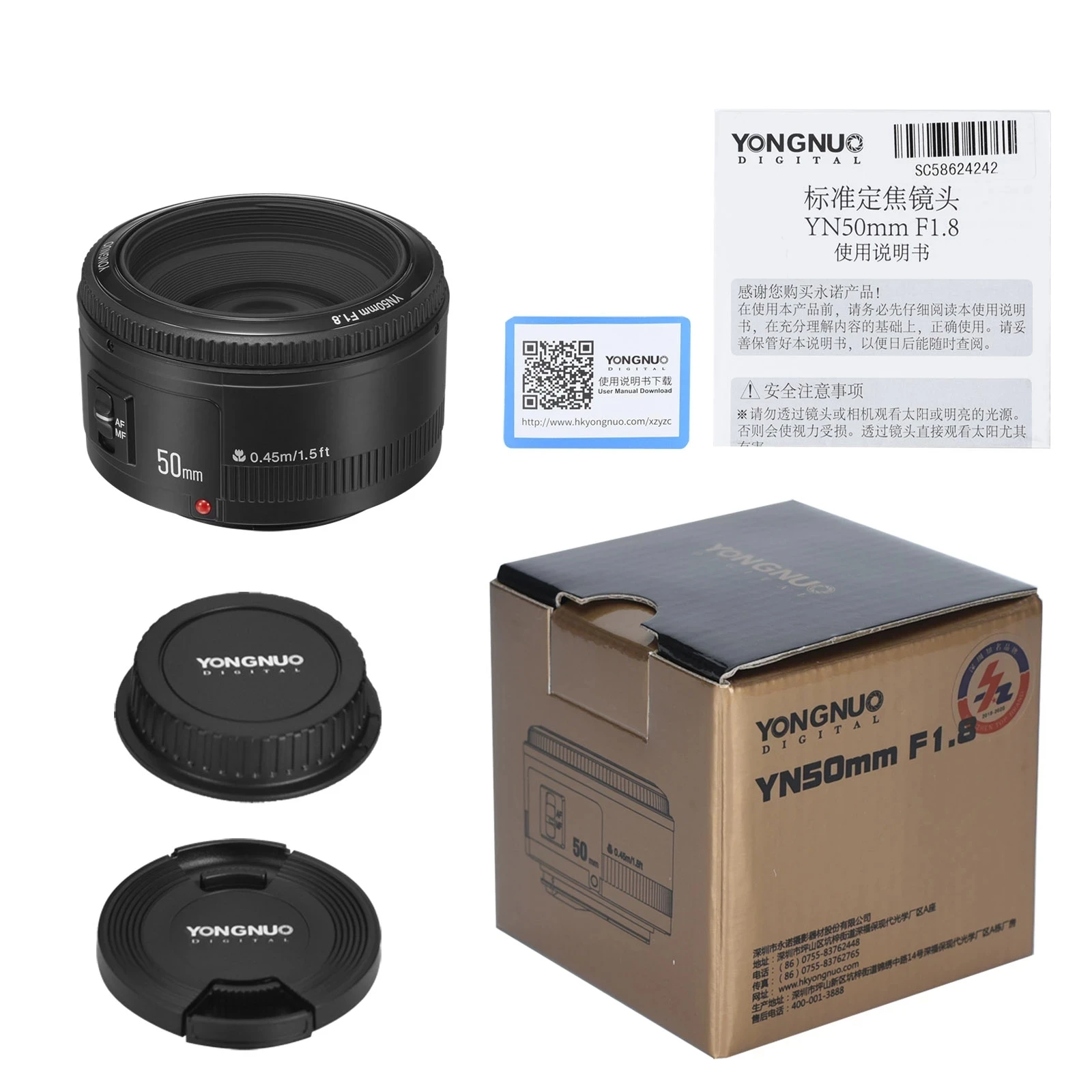 YONGNUO YN50mm F1.8 Large Aperture Standard Prime Lens AF Fixed Focus Small Camera Lens For Canon 70D 5D3 600D DSLR Cameras