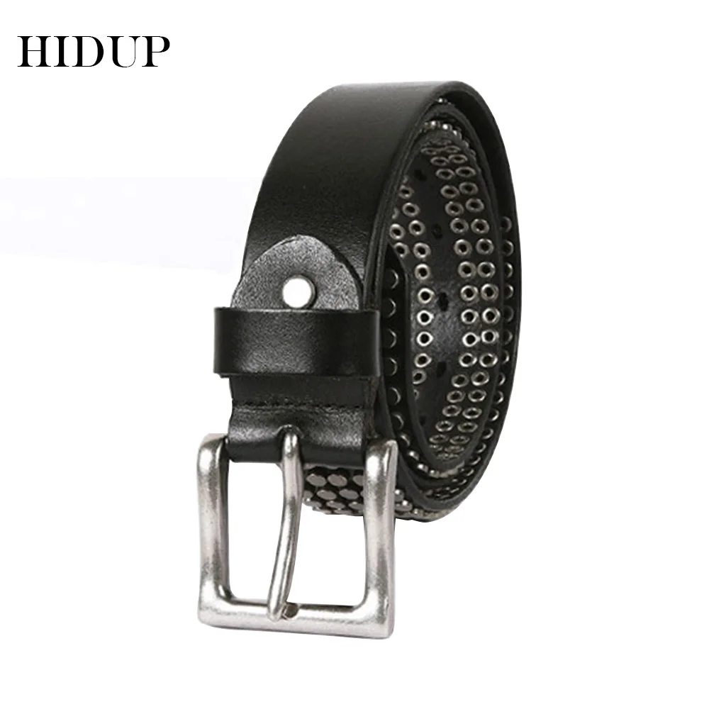 HIDUP Fashion Unique Design Alloy Nails Decorative Rivet Belts Top Quality Cowhide Leather Belt Unisex Jean Accessories NWJ548