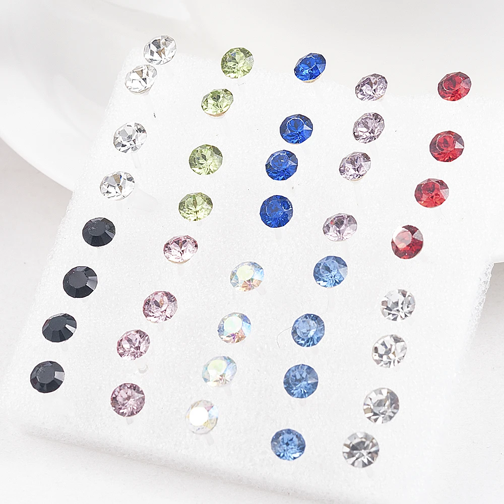 20 Pairs/Set 2mm,3mm,4mm,5mm Fashion color white Crystal Prevent allergy Cute Ear Stud Earrings Women Jewelry festival Gift