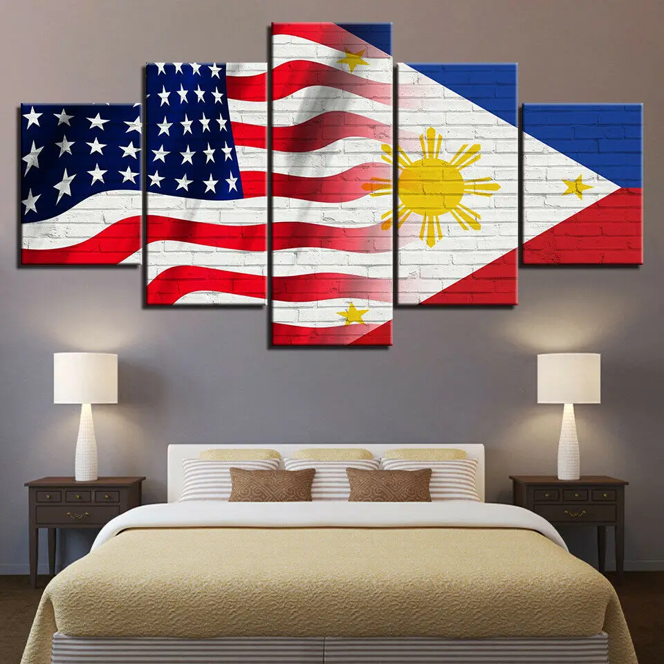

No Framed American Philippine Flag 5 Panel Canvas Picture Print Wall Art Canvas Painting Wall Decor for Living Room