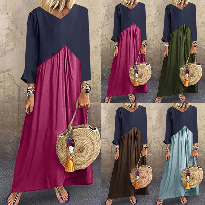 

Popular Stitching Contrast Color Irregular Long Sleeve Dress