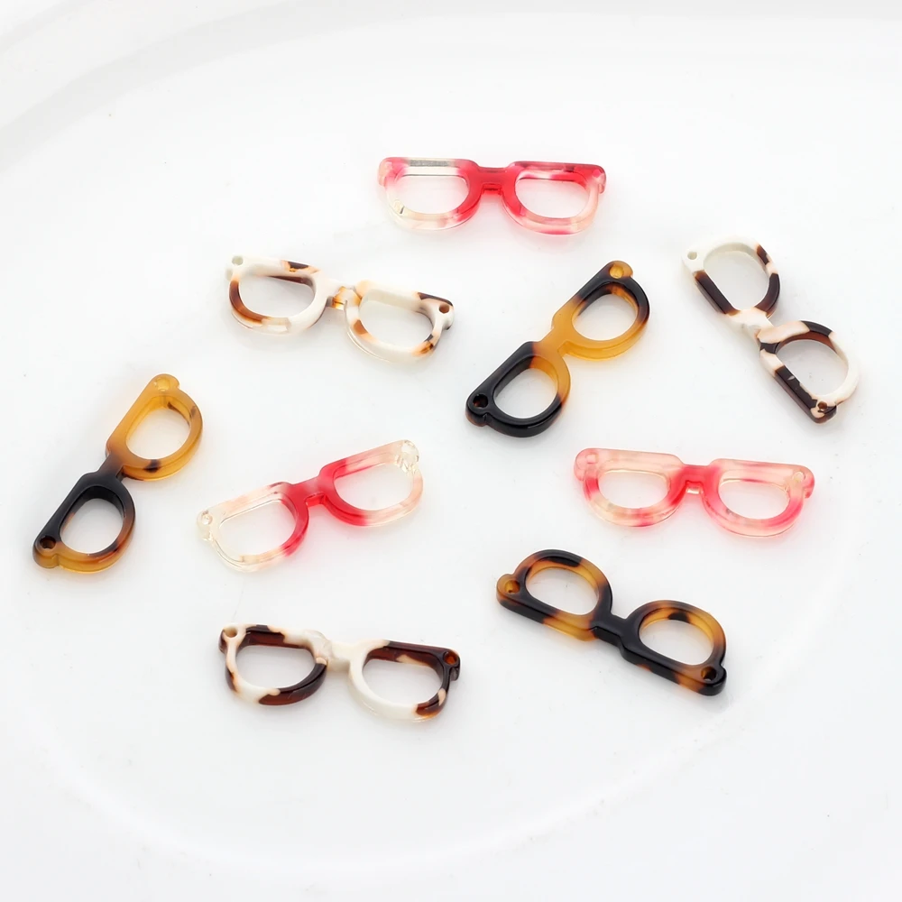 10pcs/lot Acetic Acid Resin Charms Tortoiseshell Glasses Sunglasses Charms Connector For DIY Jewelry Making Finding Accessories