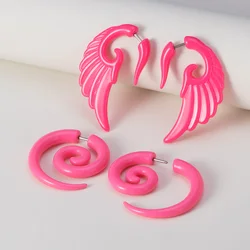 2 Pairs Wings Spiral Women's Acrylic Fake Illusion Tunnel Cheater Piercing Jewelry Hoop Earring Fake Gauge Plugs Earrings 16G