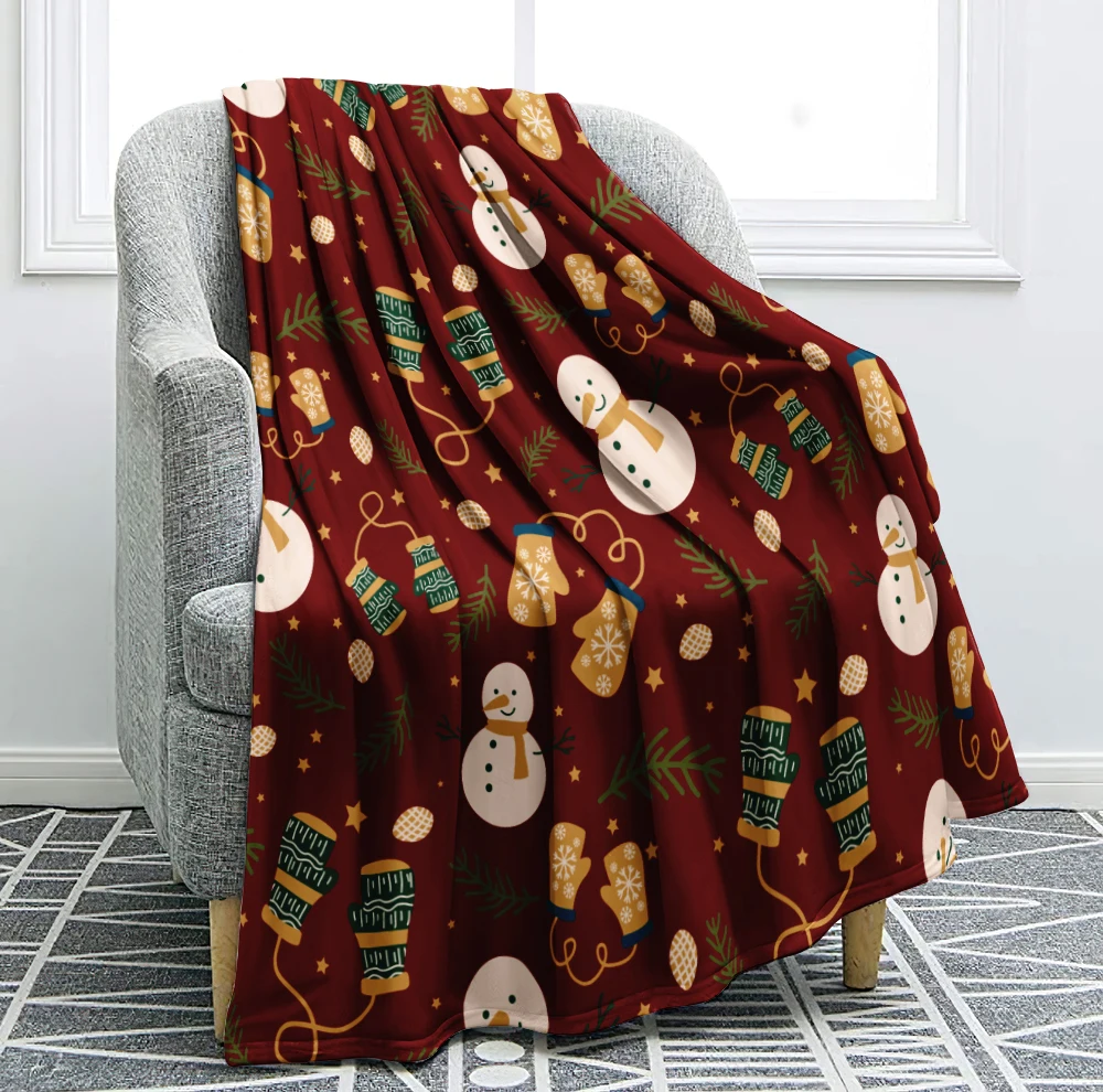 

Christmas Snowman Blanket Red Background Throw Blanket Sherpa Flannel Blanket Cartoon Christmas Soft Cozy Plush Blanket For Bed