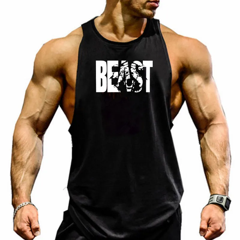 Animal Beast Fashion Cotton Sleeveless Tank Top Men Fitness Muscle Shirt Mens Singlet Bodybuilding Workout Gym Vest Fitness Men